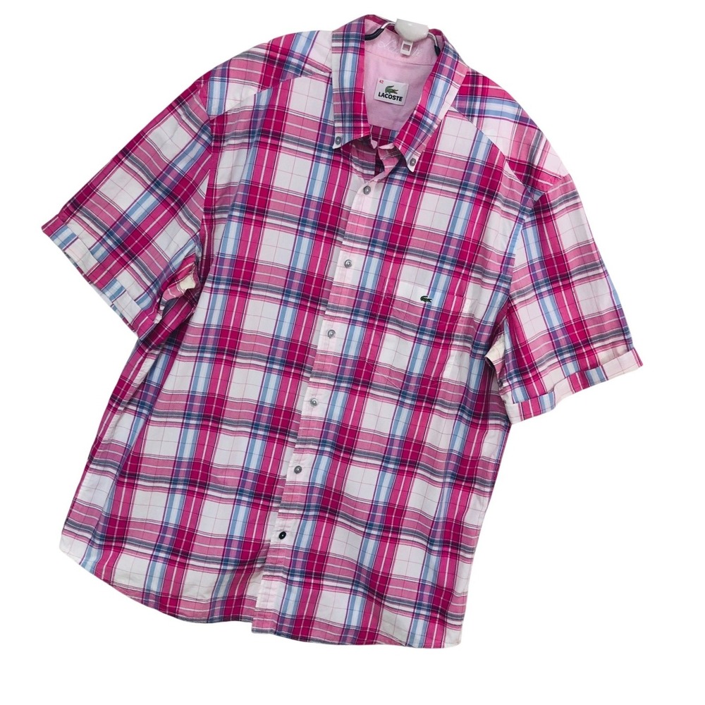 Vintage 90s Lacoste Devanlay Plaid Button Down Shirt Y2K Preppy Mens 42 L XL